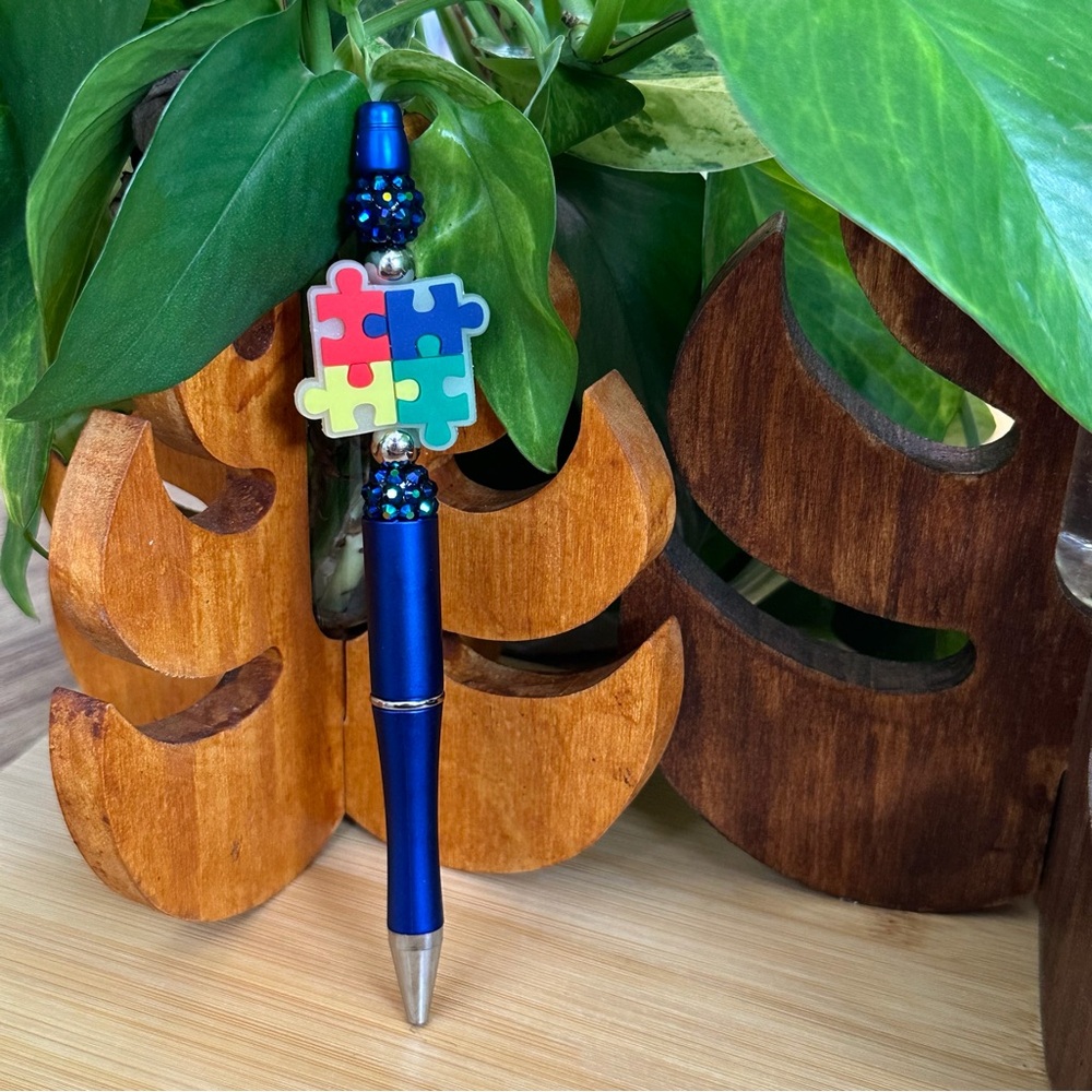 Autism Awareness Pen 🧩 Handmade Silicone Beads + Extra Ink Refill